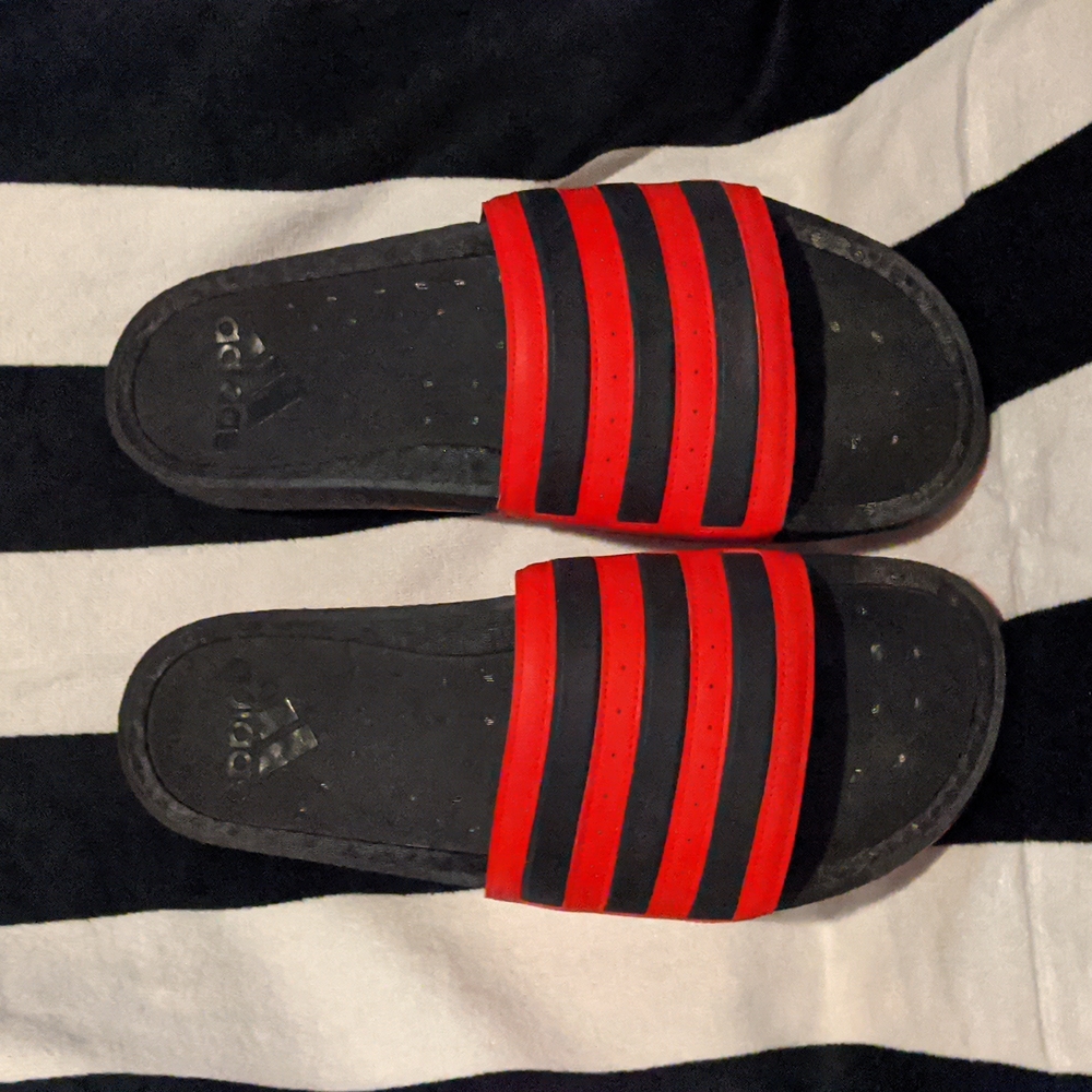 Adidas Slides, Men's 13 US, Red/Black